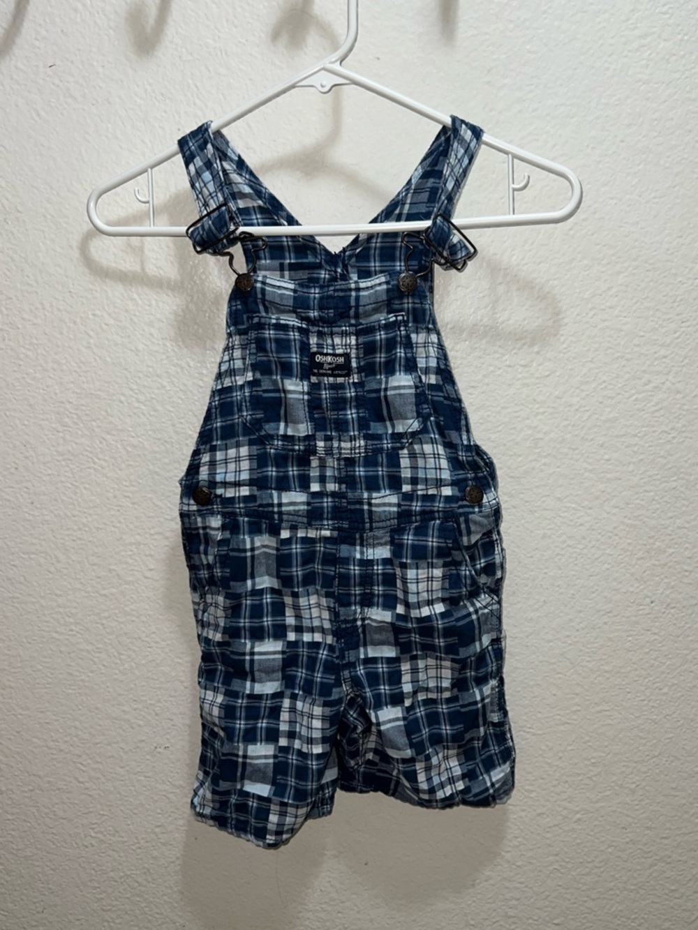 OshKosh B'gosh Navy and White Plaid Kids Overalls